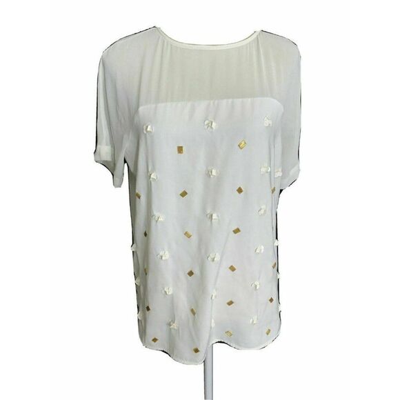 Dknyc New White Gold Sequin Short Sleeve Top - Picture 1 of 6